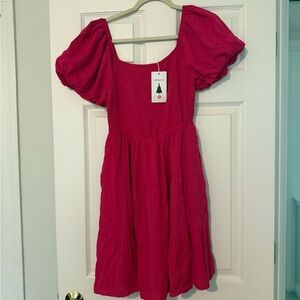 NWT Pink Pleated Sundress with Puff Cap Sleeves